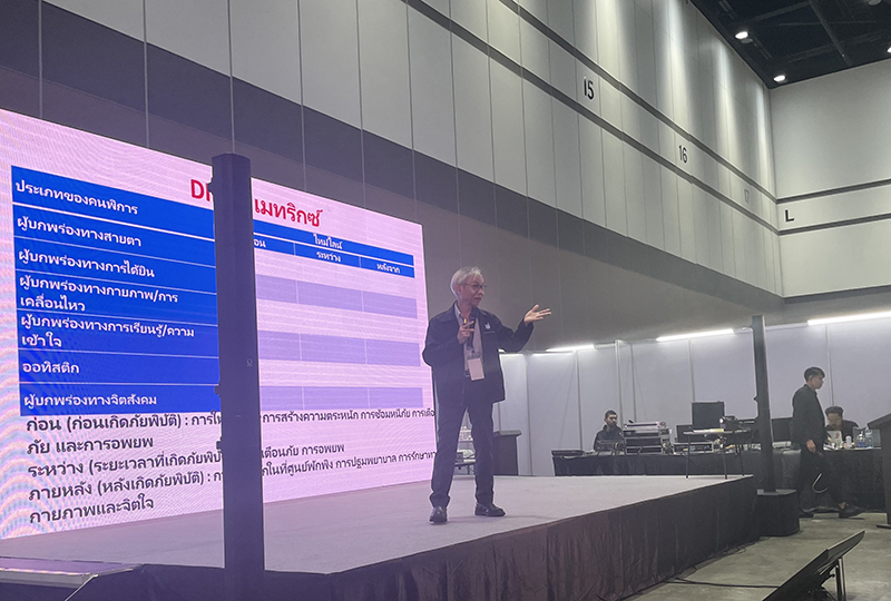 Somchai Rungsilp led the session, showcasing the DiDRR matrix. He explained the relationships among types of impairments and the stages of disasters.