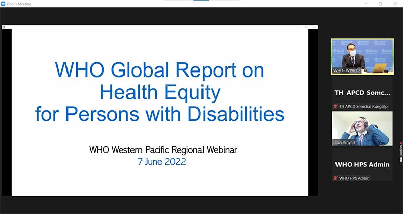 2.	Presentation by the WHO Western Pacific regional representative on the " WHO Global Report on Health Equity for Persons with Disabilities"