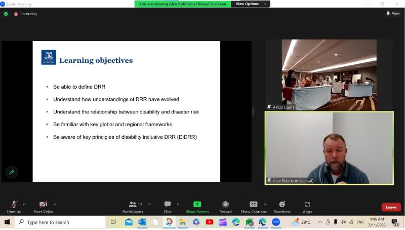Dr. Alex Robinson an Australian resource person was presenting on the basics of DRR and DiDRR via online platform.