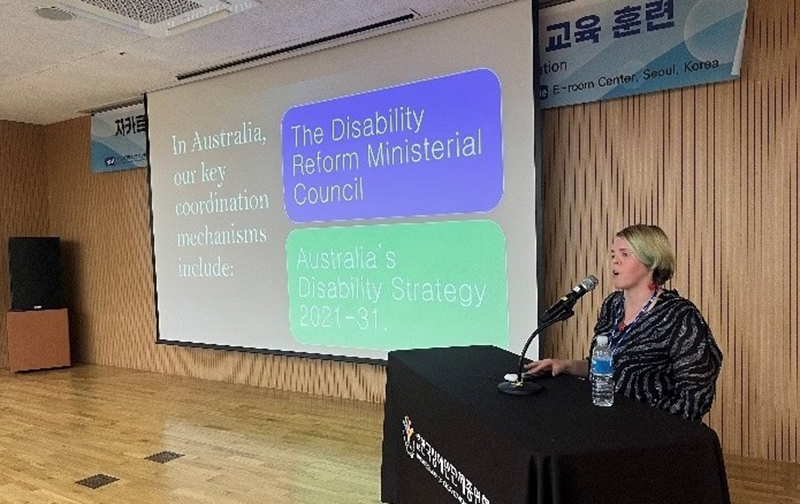 Ms. Lauren Henley, Senior Systemic Advocate of Australia Federation of Disability Organization as a resource person shared Good Practice on Implementation of CRPD in Australia.