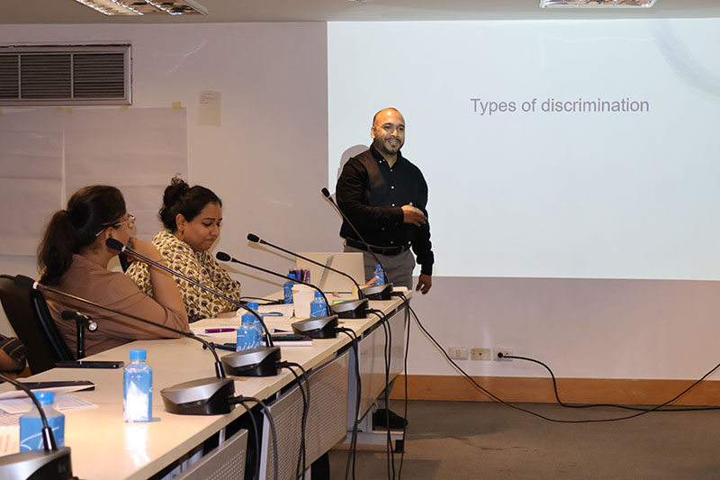 Ms. Kavita Nair and Mr. Waqar Puri, Facilitators from TCI Global, led a session about discrimination with exercise.