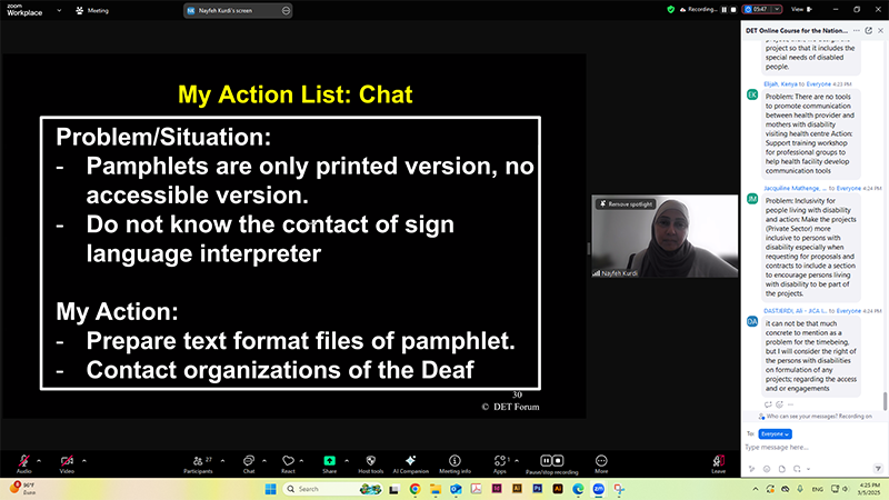 Ms. Nayfeh Kurdi from Jordan facilitated the development of an action plan with participants in the Africa and Middle East session.