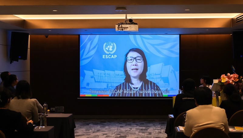 Photo 2: Ms. Cai Cai, Chief, Gender Equality and Social Inclusion Section, Social Development Division, United Nations Economic and Social Commission for Asia and the Pacific, delivers welcoming remarks via a recorded video message during the opening program.