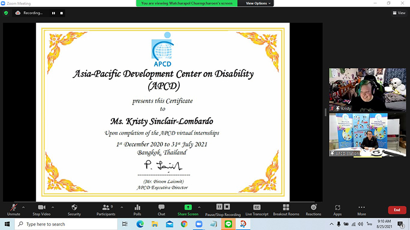 Ms. Kristy, one of international interns completed the virtual internship program.