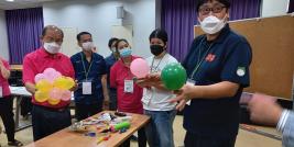 (Right) Mr. Daisuke Hashimoto, the Resource Person/ Representative Director of COIL, leads a training session on Balloon Volleyball for participants at the APCD training center