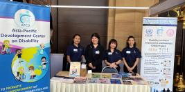 Picture 1: APCD staff facilitated the exhibition booth during the event. The highlight information was to promote the Disability Inclusive Employment and Business (DIEB) Project, and other APCD approaches to promote the Empowerment of persons with Disabilities.