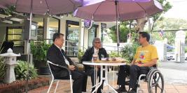 Dr. Tej Bunnag, APCD Chairperson (middle) and Mr. Piroon Laismit, APCD Executive Director (Left) shared the impact of Project in Thai society with Mr. Krisana Lalai, wheelchair user, as show Host.